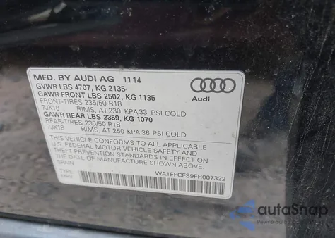 2015 Audi Q3 2.0T Premium Plus z USA, uszkodzony, nr VIN WA1FFCFS9FR007322